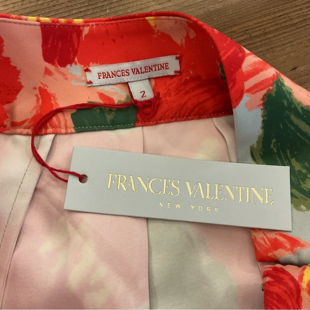 Frances Valentine Peony Print Pleated Skirt Red Floral Jemme Blue Size 2‎ NWT